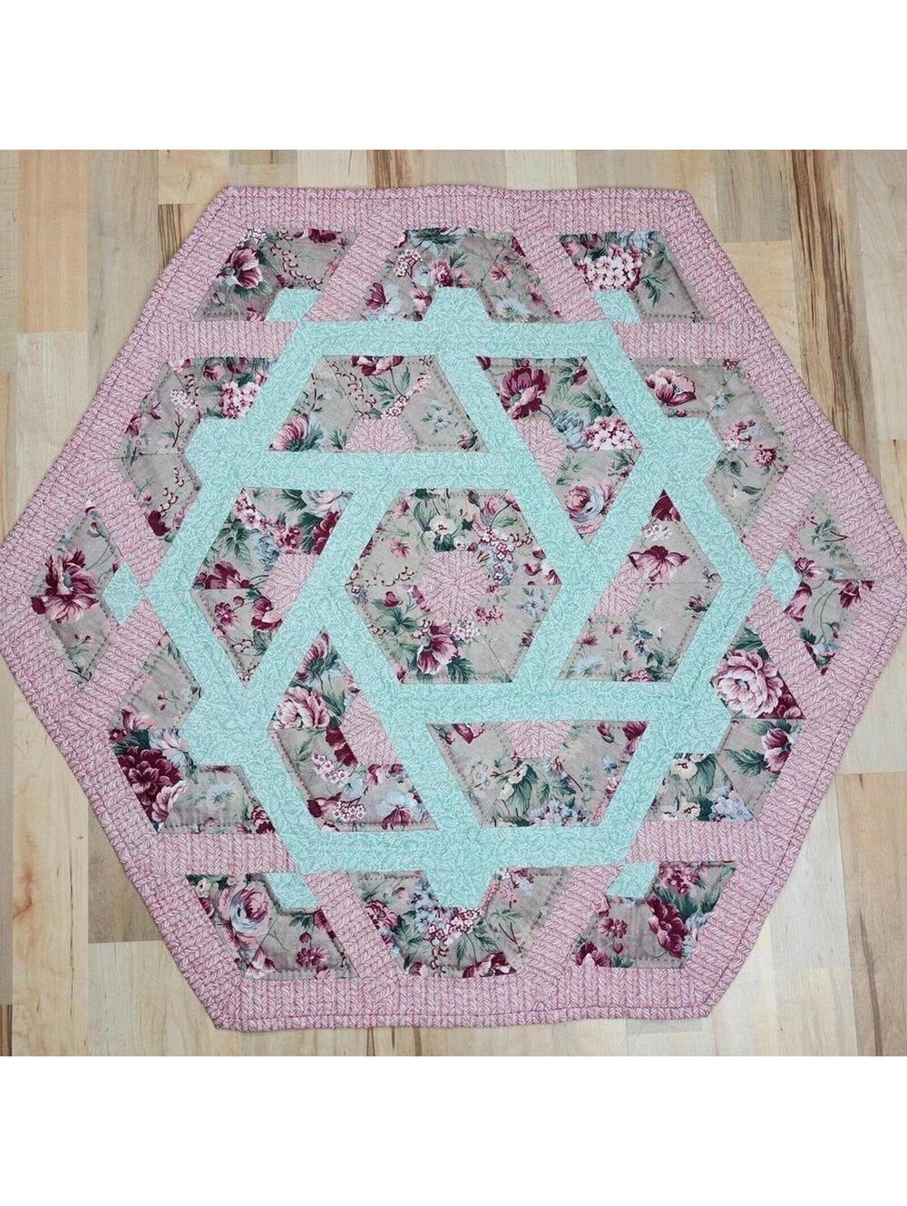 Beautiful Hexagon Floral Patchwork Table Topper Quilt